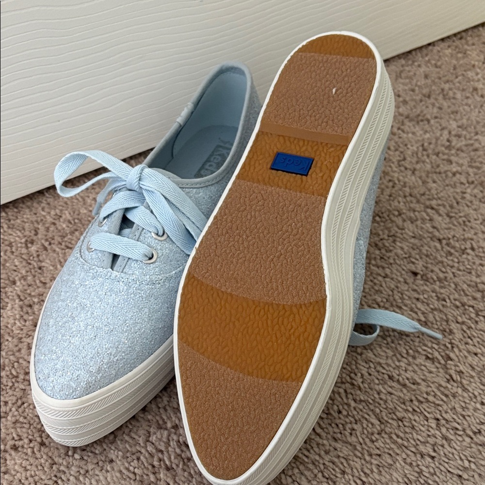 Keds Sky Blue Glitter Lace-Up Platform Sneakers - Picture 4 of 6